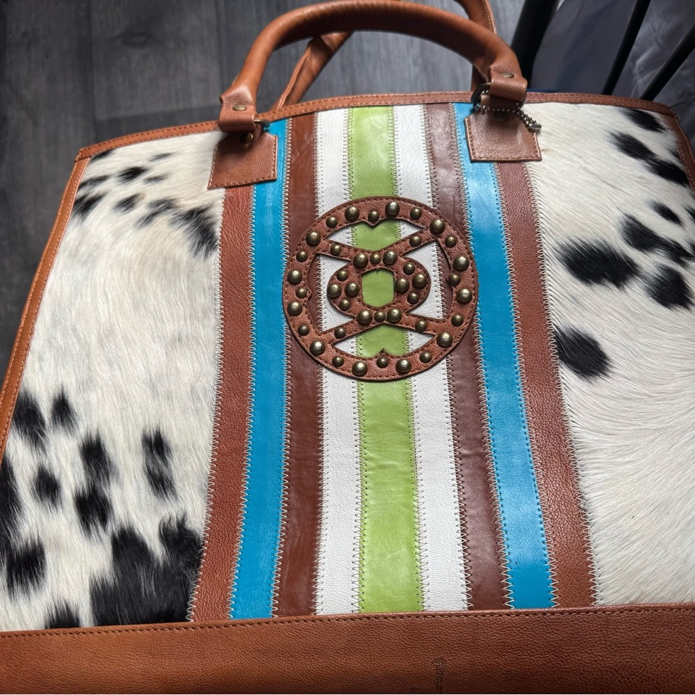 Stylish Brown and Blue Travel Bag leather like new very rare